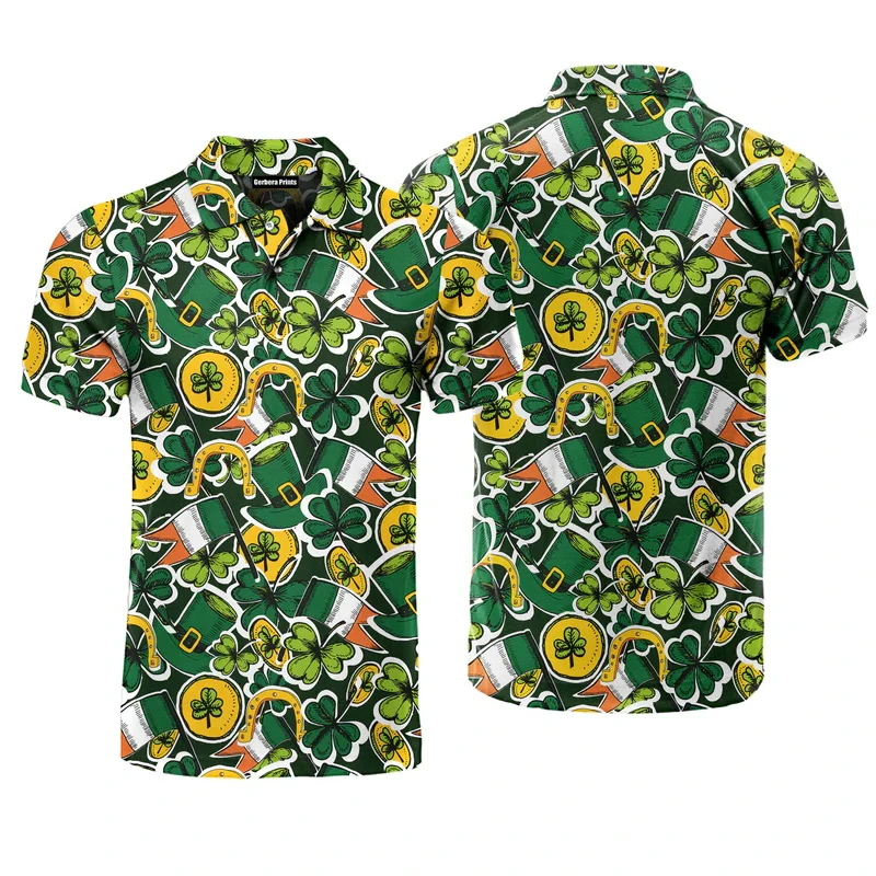 St. Patrick's Day Men Polo Shirt Spring Summer Short Sleeve 3D Digital Green Festival Polo Shirt Men Hip Pop Golf Polo Shirt Top