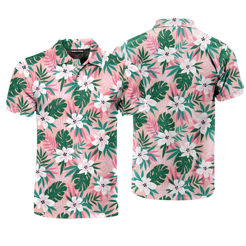 Bright Flowers Colorful Vintage Polo Shirts For Men Plant Flower 3D Print Lapel Short Sleeve Golf Shirts Summer Breathable Tee