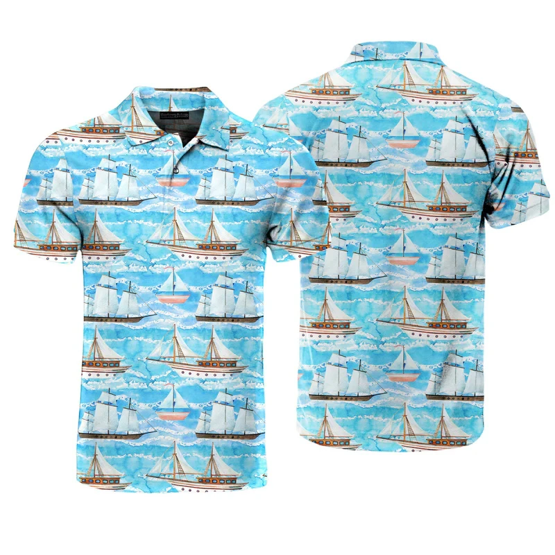 Funny 3D Cute Sailboat Printing Polo Shirt For Men 2025 Fashion Anime Boat Graphic POLO Shirts Oversized Loose Blouses T Shirts