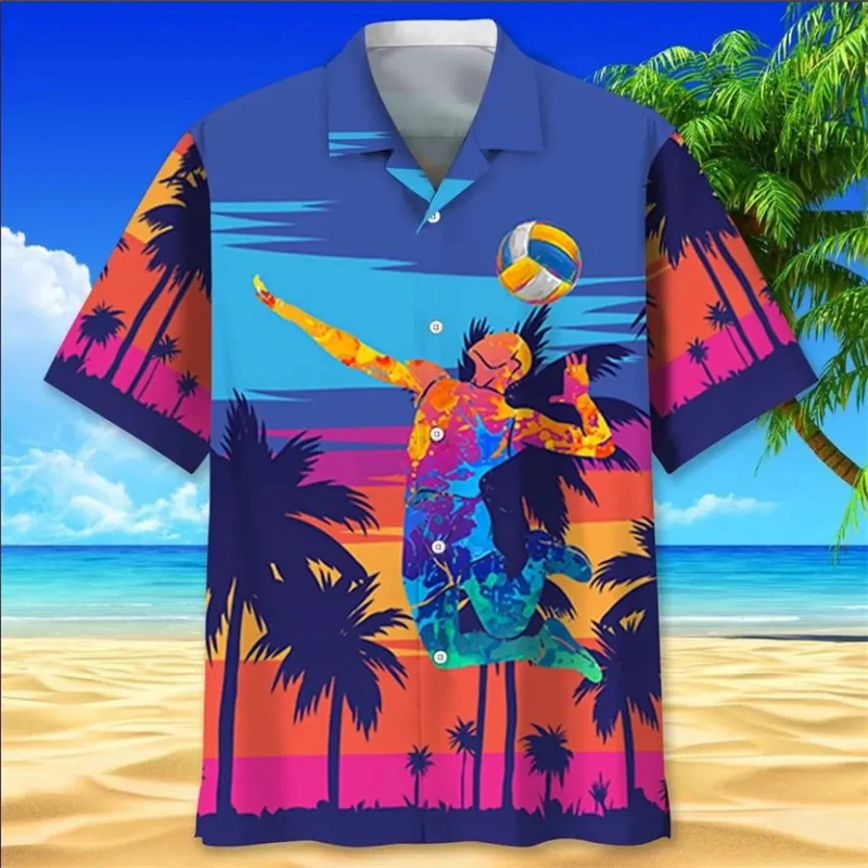 Men's Polyester Hawaii Shirt Volleyball 3D Print Short Sleeve Breathable Blouses Casual Tops Hawaiian Holiday Shirt Tees Tops