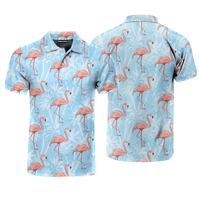 Classic Flamingos Pattern Polo Shirts For Men Women 3D Print Cartoon Animal Golf Shirt Summer Short-Sleeve Hawaiian POLO Tops